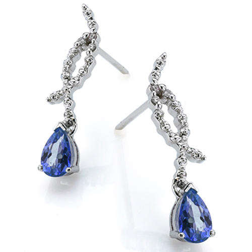 BEAUTIFUL PEAR SHAPE 4X6MM TANZANITE IN 0.925 STERLING SILVER W/PLATINUM EARRINGS