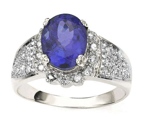EXQUISITE 30 PCS WHITE DIAMOND & 1.16 CT GENUINE TANZANITE WELL CRAFTED IN 14K WHITE GOLD RING.