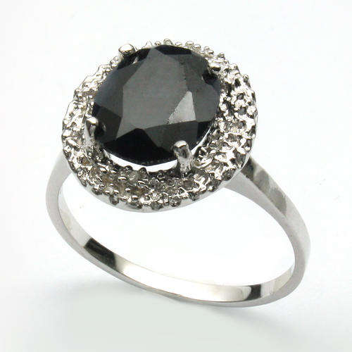 ELEGANT 2.62 CT SAPPHIRE & 2 PCS WHITE DIAMOND 0.925 STERLING SILVER W/ PLATINUM RING