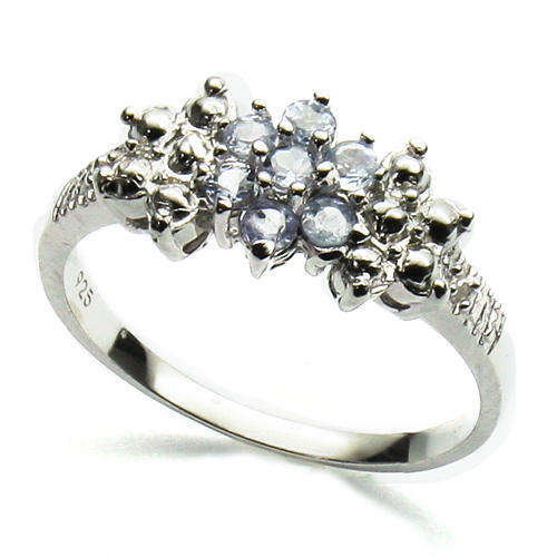 SPARKLING! (7 PCS - 0.29 CT) GENUINE TANZANITE 0.925 STERLING SILVER W/ PLATINUM RING