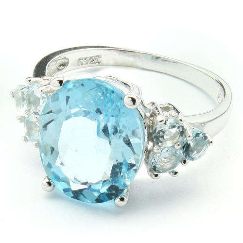 MAGNIFICIENT 5.66CT SKY BLUE TOPAZ & 6PCS 0.9CT ON 0.925 STERLING SILVER W/ PLATINUM RING