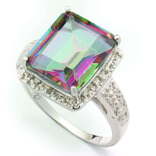 ENCHANTING 5.6CT 10X12MM MYSTIC AMETHYST WITH DIAMOND IN 0.925 STERLING SILVER W/ PLATINUM RING