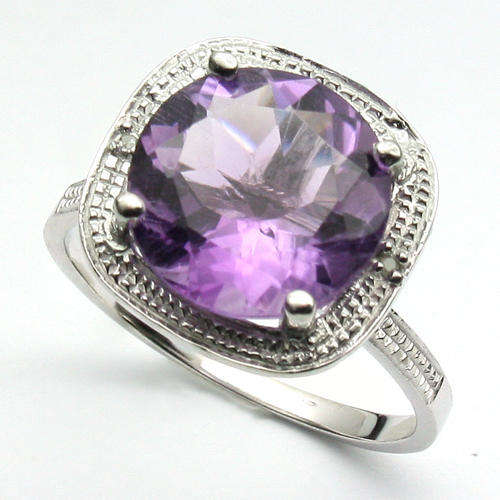 4.12 CT 11MM AMETHYST & 2 PCS WHITE DIAMOND 0.925 STERLING SILVER W/ PLATINUM RING