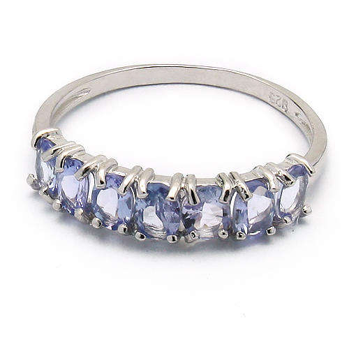FINELY CRAFTED 7 GENUINE TANZANITE 925 STERLING SILVER W/PLATINUM RING