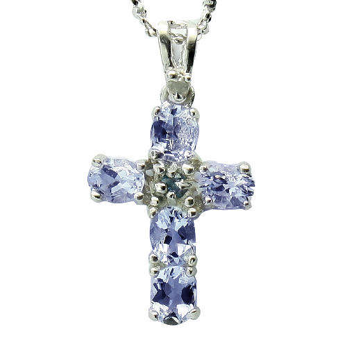 GRACEFUL! 5PCS TANZANITE WITH  BLUE & WHITE DIAMOND 0.925 STERLING SILVER W/ PLATINUM PENDANT