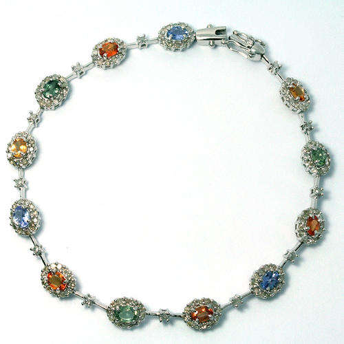 FINE GENUINE TANZANITE AND SAPPHIRE DIAMOND BRACELET IN SOLID WHITE GOLD