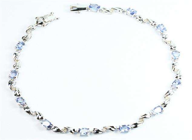 FINE GENUINE TANZANITE AND DIAMOND BRACELET IN SOLID WHITE GOLD