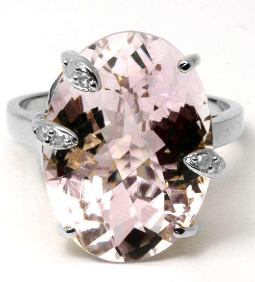 BEAUTIFUL SOLID 9KT WHITE GOLD PINK AMETHYST AND DIAMOND RING