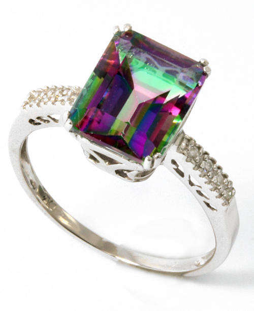 FINE SOLID 9KT WHITE GOLD MYSTIC TOPAZ AND DIAMOND RING NO RESERVE!!