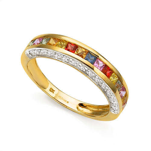 EXCELLENT QUALITY 9KT GOLD TOP AAA FANCY SAPPHIRE (SRI LANKA) AND DIAMOND RING