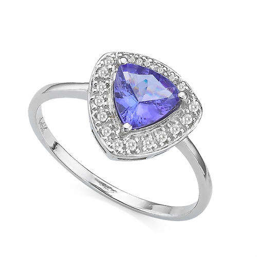 FINE 14KT WHITE GOLD TANZANITE AND DIAMOND RING