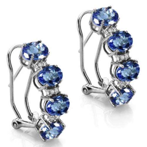 EXCELLENT WELL MADE 4.22CT TANZANITE AND DIAMOND LEVERBACK EARRINGS IN SOLID 9K WHITE GOLD
