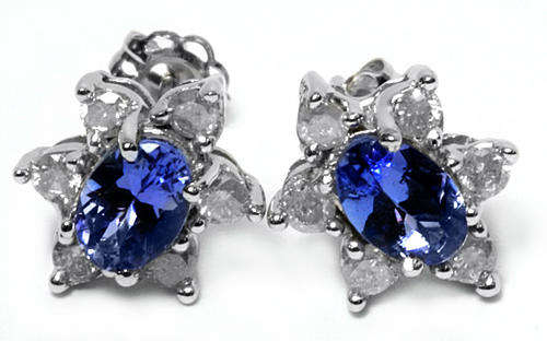 PRINCESS DI DESIGN 14KT GOLD TANZANITE AND DIAMOND EARRINGS NO RESERVE!!!