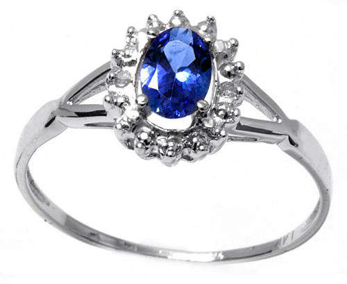 SOLID 14KT WHITE GOLD GENUINE TANZANITE AND DIAMOND RING