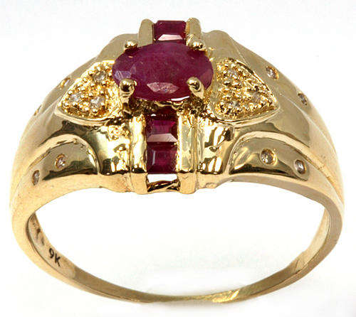 SOLID 9KT YELLOW GOLD GENUINE RUBY AND DIAMOND RING