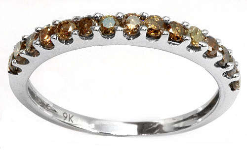 FINE SOLID 9KT WHITE GOLD GENUINE FANCY COLOR DIAMONDS RING 0.55CTS NO RESERVE!!!