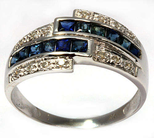 SOLID 9KT WHITE GOLD CHANNEL SET SAPPHIRE AND DIAMOND RING