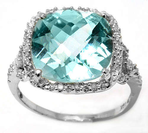 BRAND NEW 9KT WG REAL BLUE TOPAZ & DIAMOND RING