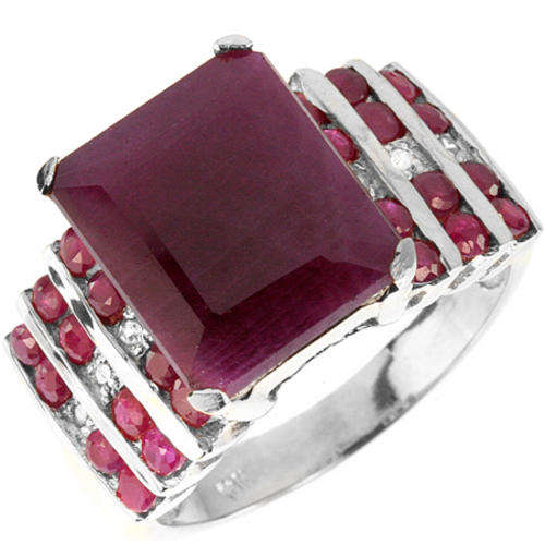 EXCELLENT FINE RUBY AND DIAMOND RING SOLID 9KT WHITE GOLD