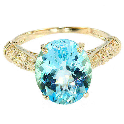 STUNNING SOLID 9KT YELLOW GOLD OVAL GENUINE BLUE TOPAZ & DIAMOND RING