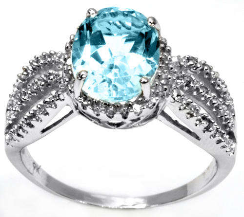 FINE SOLID 9KT WHITE GOLD 2.82CT GENUINE Blue Topaz & DIAMOND RIng