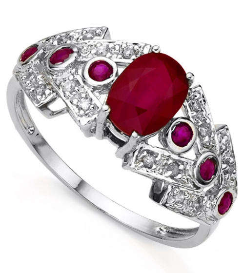 FINE SOLID 9KT WHITE GOLD RUBY & DIAMOND RING