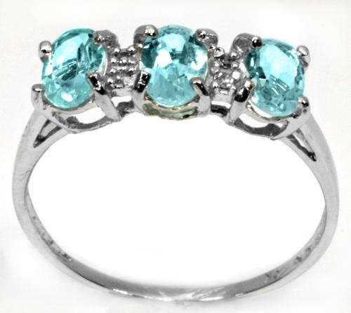 NEW SOLID 9KT WHITE GOLD GENUINE BLUE TOPAZ AND DIAMOND RING