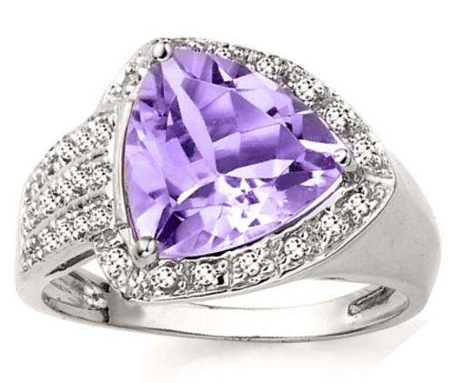 SOLID 9KT WHITE GOLD GENUINE AMETHYST AND DIAMOND RING
