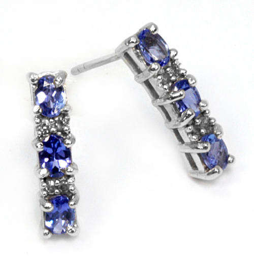 SOLID 9KT WHITE GOLD GENUINE TANZANITE AND DIAMOND EARRING