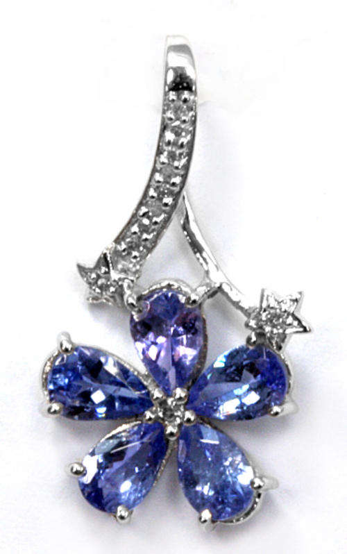 SOLID 9KT WHITE GOLD GENUINE TANZANITE AND DIAMOND PENDANT