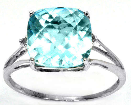 SOLID 9KT WHITE GOLD GENUINE BLUE TOPAZ AND DIAMOND RING