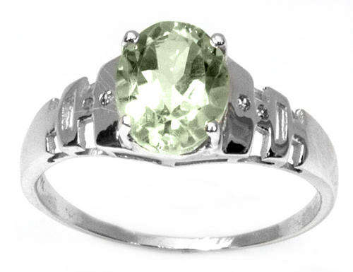 SOLID 9KT WHITE GOLD GENUINE GREEN AMETHYST AND DIAMOND RING