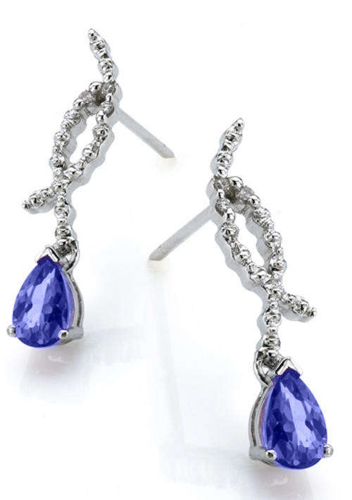 SOLID 9KT WHITE GOLD GENUINE TANZANITE AND DIAMOND EARRING