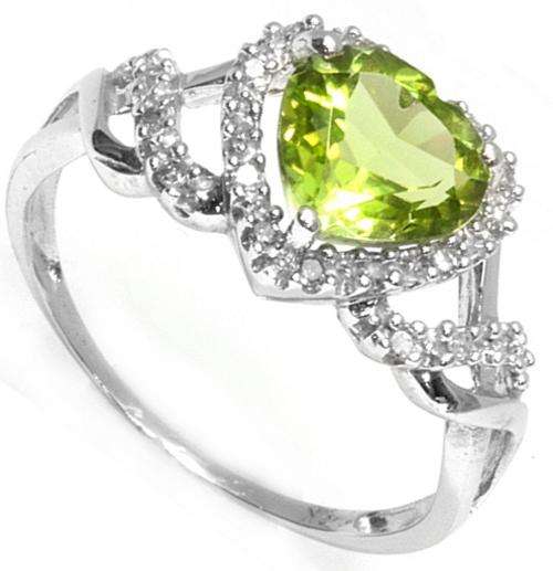 RARE 9KT WHITE GOLD GENUINE PERIDOT AND DIAMOND RING