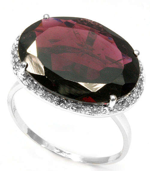 TOP QUALITY SOLID 9KT WHITE GOLD GENUINE GARNET & DIAMOND RING
