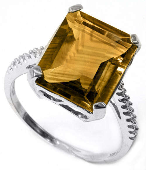 NEW!! SOLID 9KT WHITE GOLD GENUINE CITRINE AND DIAMOND RING