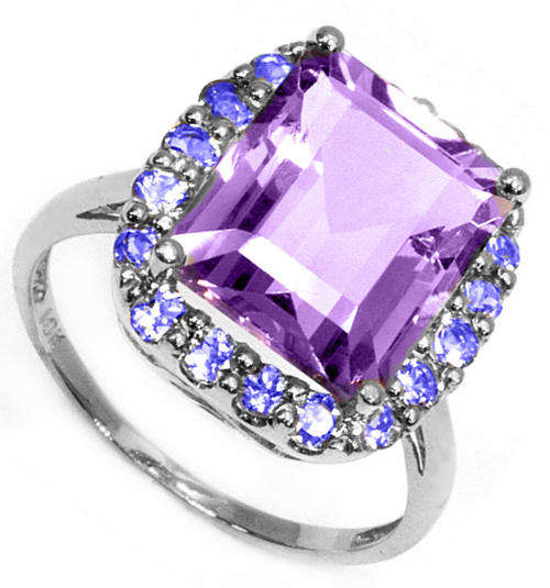 EXCELLENT SOLID 9KT YELLOW GOLD AMETHYST AND TANZANITE RING