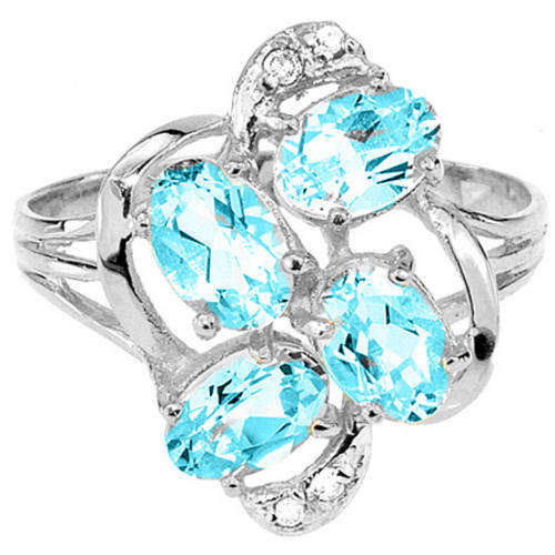 NEW SOLID 9KT WHITE GOLD BLUE TOPAZ AND DIAMOND RING
