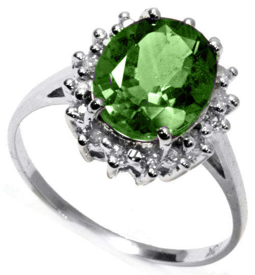 NEW SOLID 9KT WHITE GOLD GENUINE GREEN AMETHYST AND DIAMOND RING