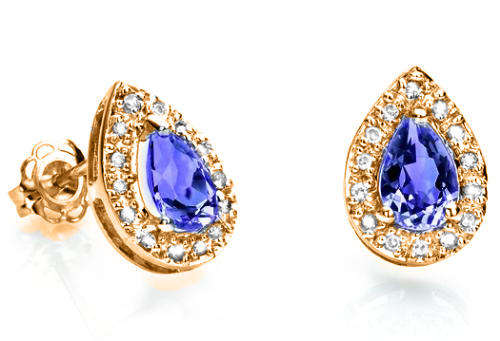 SOLID 9KT YELLOW GOLD GENUINE TANZANITE AND DIAMOND EARRING
