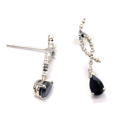 SOLID 9KT WHITE GOLD GENUINE SAPPHIRE AND DIAMOND EARRING