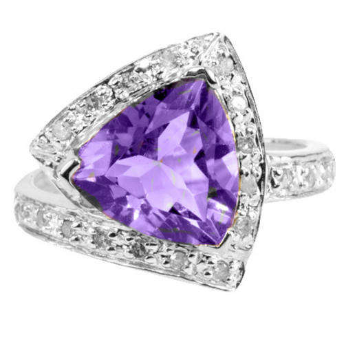 LOVELY SOLID 9KT WHTIE GOLD GENUINE AMETHYST & DIAMOND RING