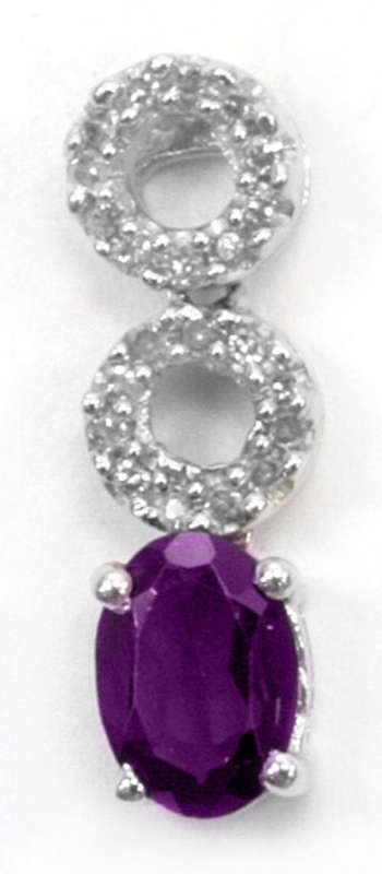 FINE SOLID 9KT WHITE GOLD OVAL CUT AMETHYST AND DIAMOND PENDANT