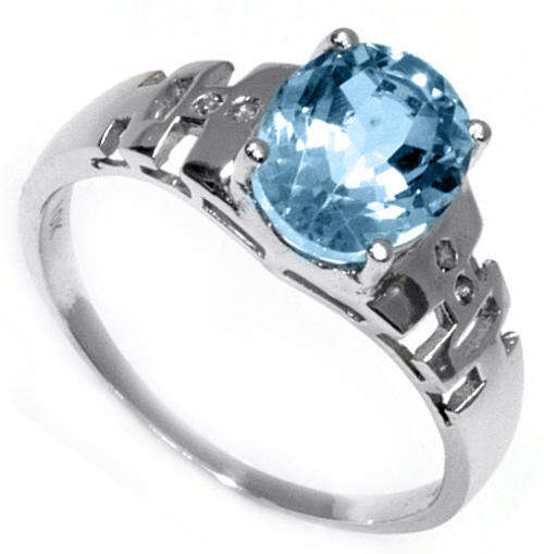 SOLID 9KT WHITE GOLD GENUINE BLUE TOPAZ AND DIAMOND RING