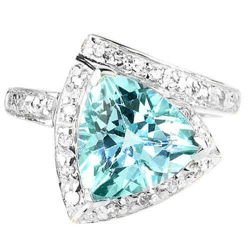 LOVELY SOLID 9KT WHTIE GOLD GENUINE BLUE TOPAZ & DIAMOND RING