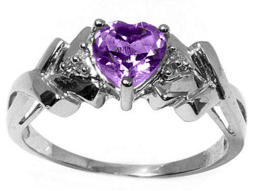 SOLID 9KT WHITE GOLD GENUINE AMETHYST AND DIAMOND RING