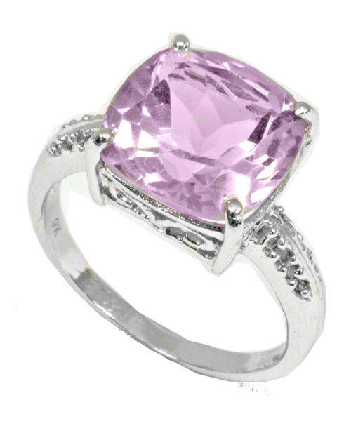 SOLID 9KT WHITE GOLD GENUINE PINK AMETHYST AND DIAMOND RING