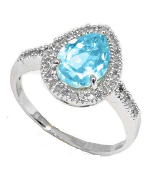 FINE SOLID 9KT WHITE GOLD BLUE TOPAZ AND DIAMOND RING NO RESERVE!!