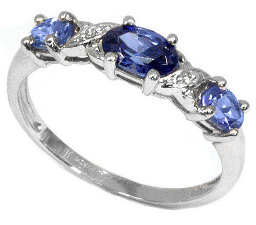 FINE SOLID 9KT WHITE GOLD GENUINE TANZANITE & DIAMOND RING