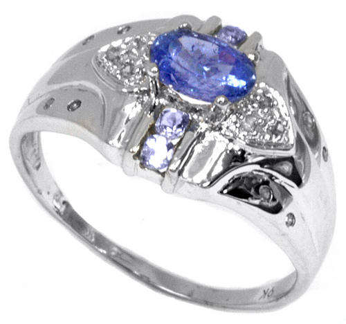 SOLID 9KT WHITE GOLD GENUINE TANZANITE AND DIAMOND RING